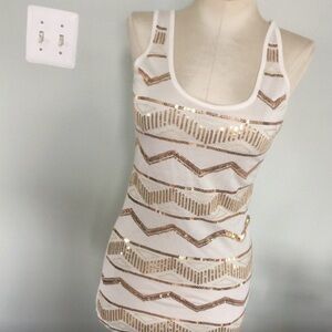 White and Gold Sequin Tank Top